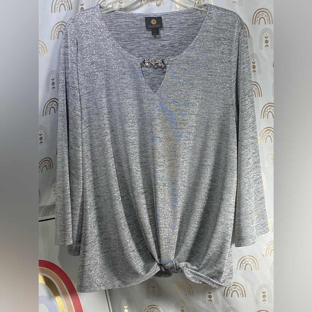 JM Collection Glittering Gray Knot Blouse